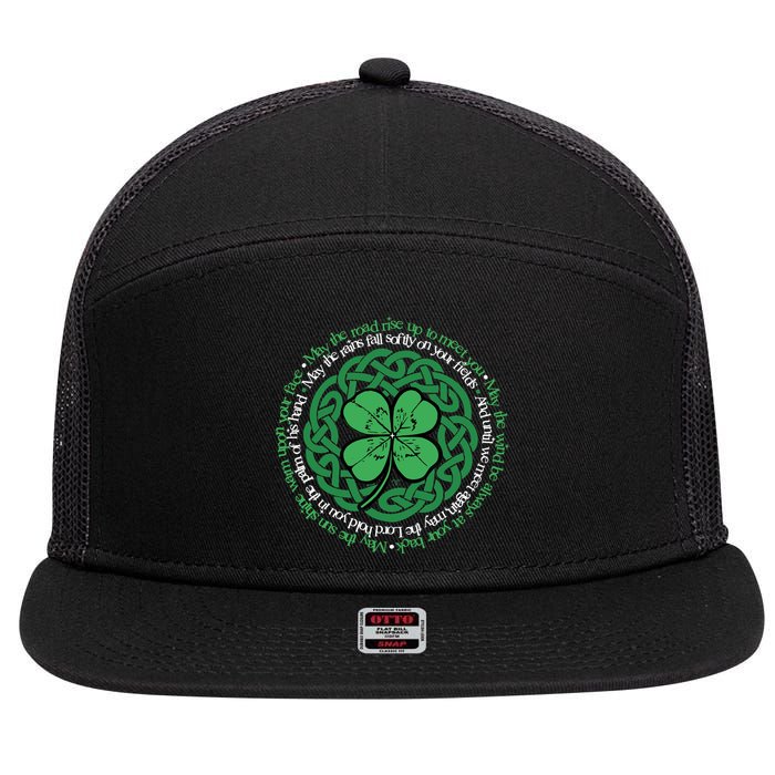 Irish Blessing, Celtic Knot & 4-Leaf Clover Luck Version B 7 Panel Mesh Trucker Snapback Hat