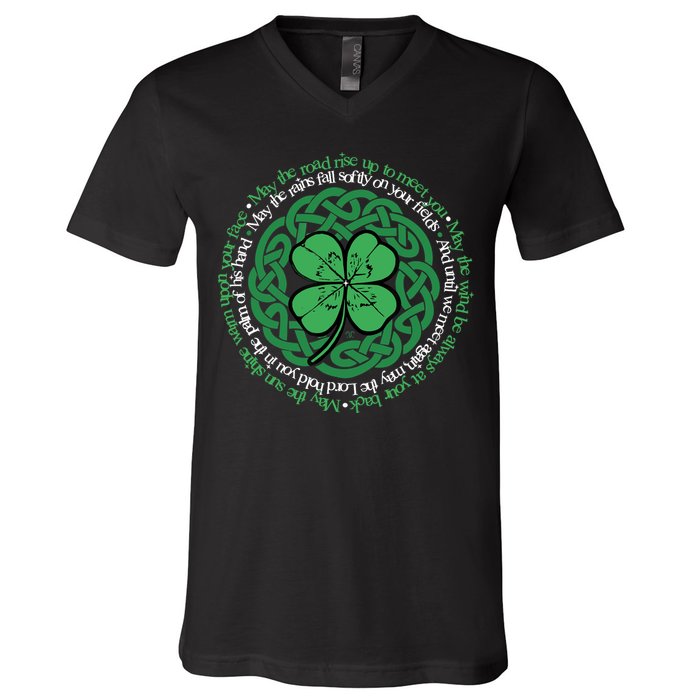 Irish Blessing, Celtic Knot & 4-Leaf Clover Luck Version B V-Neck T-Shirt