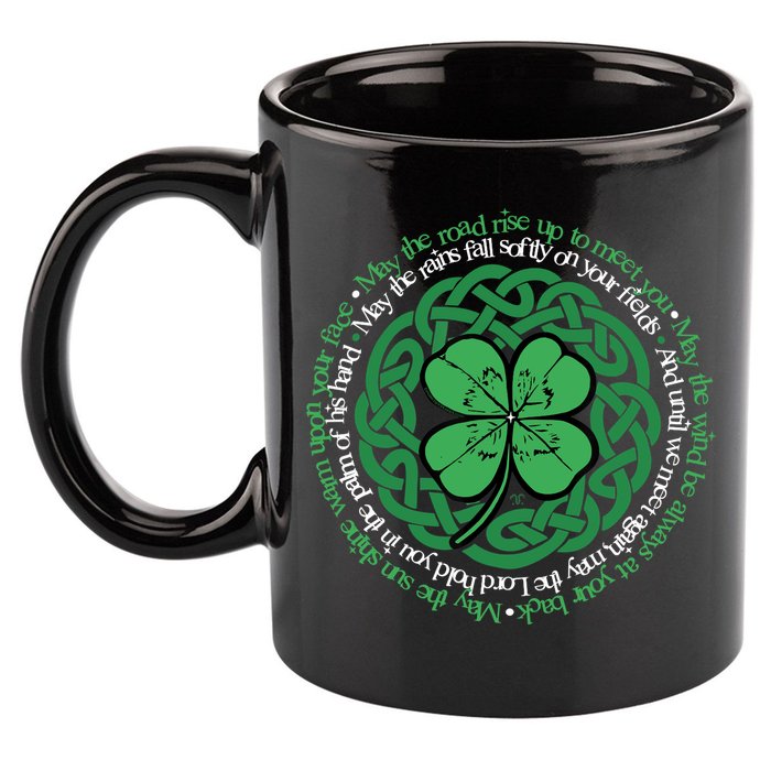 Irish Blessing, Celtic Knot & 4-Leaf Clover Luck Version B 11oz C Handle Ceramic Mug