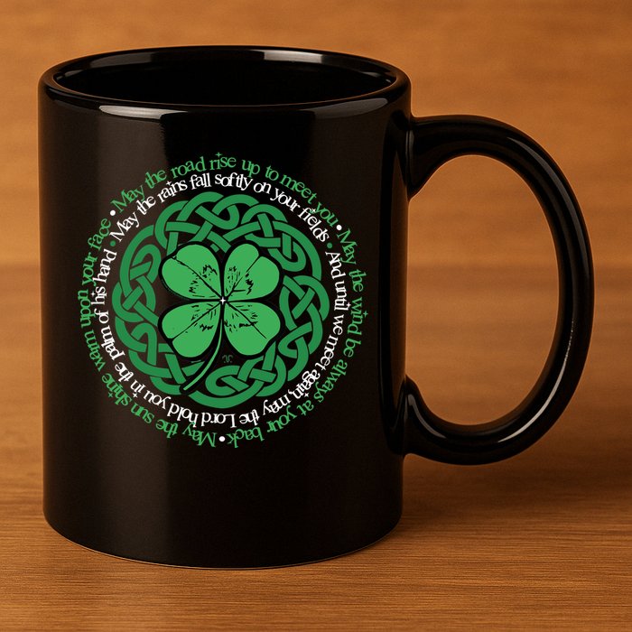 Irish Blessing, Celtic Knot & 4-Leaf Clover Luck Version B 11oz C Handle Ceramic Mug