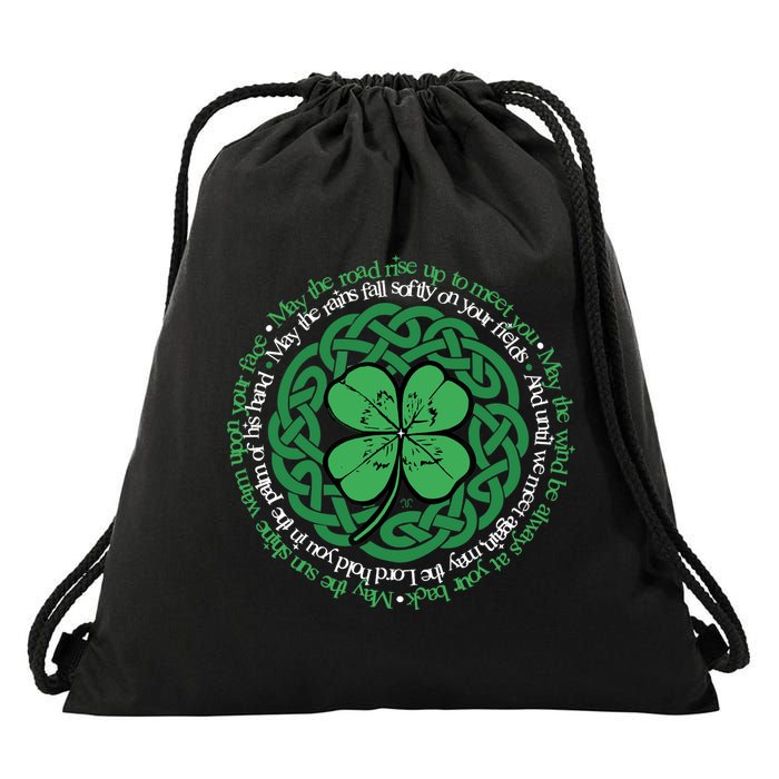 Irish Blessing, Celtic Knot & 4-Leaf Clover Luck Version B Drawstring Bag