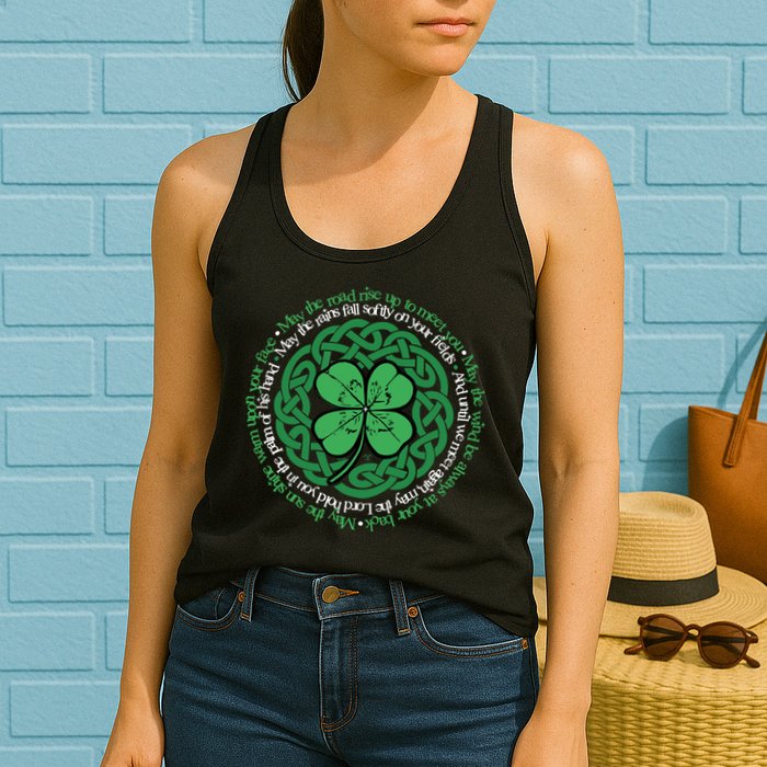 Irish Blessing, Celtic Knot & 4-Leaf Clover Luck Version B Womens Tank Top