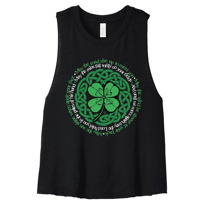 Irish Blessing, Celtic Knot & 4-Leaf Clover Luck Version B Women's Racerback Cropped Tank