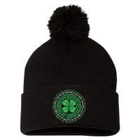 Irish Blessing, Celtic Knot & 4-Leaf Clover Luck Version B Pom Pom 12in Knit Beanie