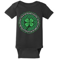 Irish Blessing, Celtic Knot & 4-Leaf Clover Luck Version B Baby Bodysuit