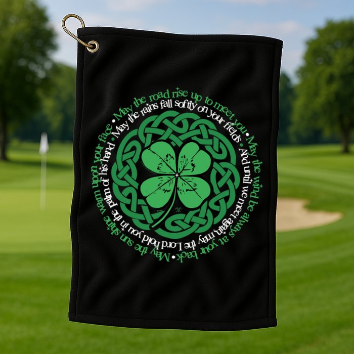 Irish Blessing, Celtic Knot & 4-Leaf Clover Luck Version B Golf Towel