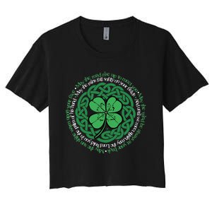 Irish Blessing, Celtic Knot & 4-Leaf Clover Luck Version B Women's Crop Top Tee