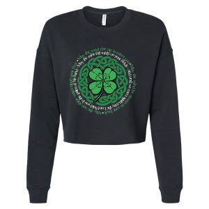 Irish Blessing, Celtic Knot & 4-Leaf Clover Luck Version B Cropped Pullover Crew