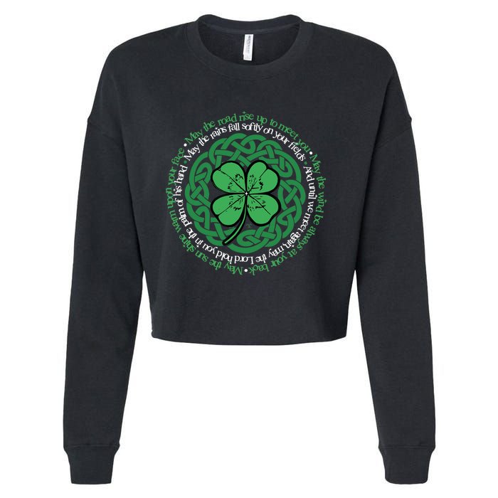 Irish Blessing, Celtic Knot & 4-Leaf Clover Luck Version B Cropped Pullover Crew