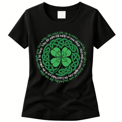 Irish Blessing, Celtic Knot & 4-Leaf Clover Luck Version B Womens T-Shirt