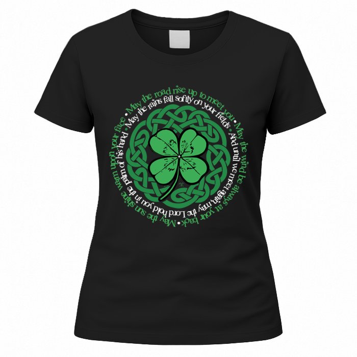 Irish Blessing, Celtic Knot & 4-Leaf Clover Luck Version B Women's T-Shirt