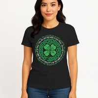 Irish Blessing, Celtic Knot & 4-Leaf Clover Luck Version B Womens T-Shirt