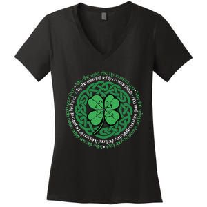 Irish Blessing, Celtic Knot & 4-Leaf Clover Luck Version B Women's V-Neck T-Shirt