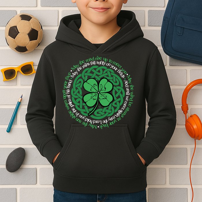 Irish Blessing, Celtic Knot & 4-Leaf Clover Luck Version B Kids Hoodie