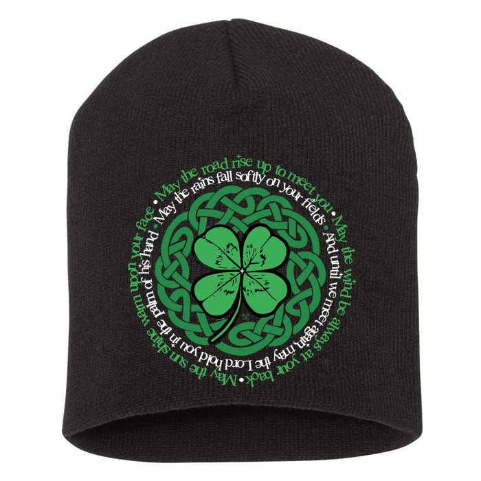 Irish Blessing, Celtic Knot & 4-Leaf Clover Luck Version B Short Acrylic Beanie