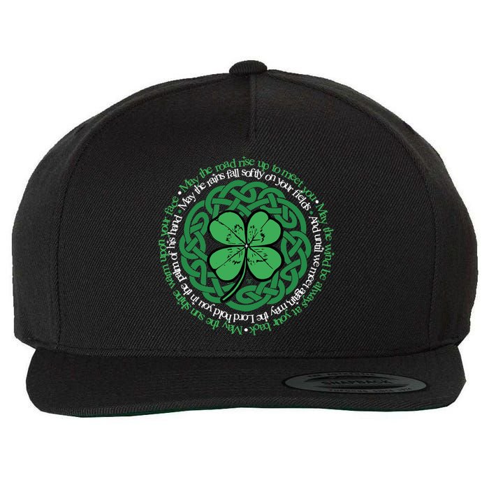 Irish Blessing, Celtic Knot & 4-Leaf Clover Luck Version B Wool Snapback Cap