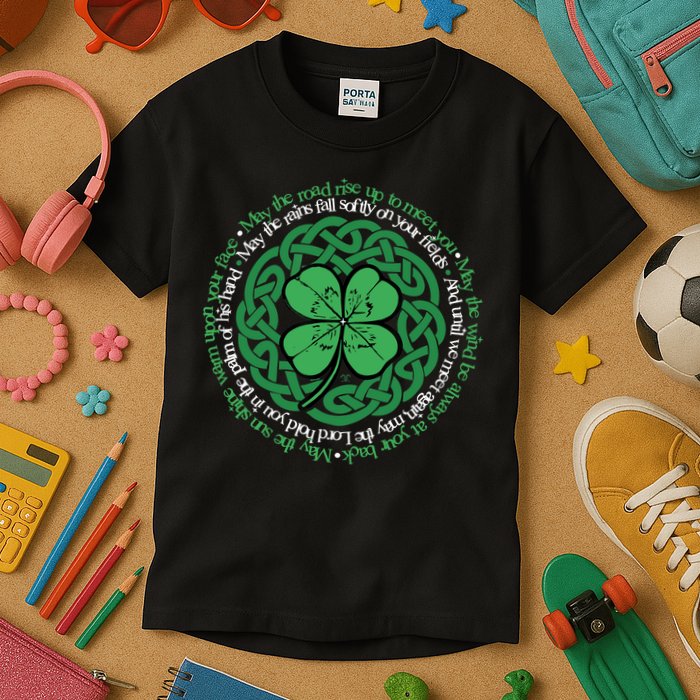 Irish Blessing, Celtic Knot & 4-Leaf Clover Luck Version B Kids T-Shirt
