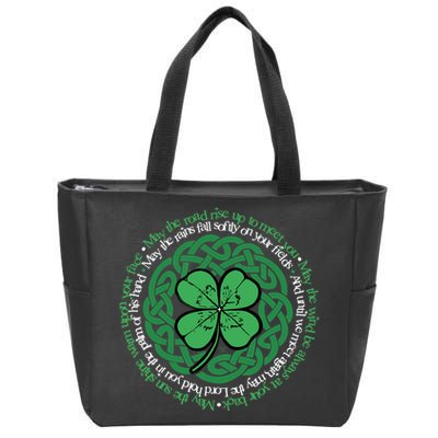 Irish Blessing, Celtic Knot & 4-Leaf Clover Luck Version B Zip Tote Bag