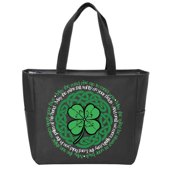 Irish Blessing, Celtic Knot & 4-Leaf Clover Luck Version B Zip Tote Bag