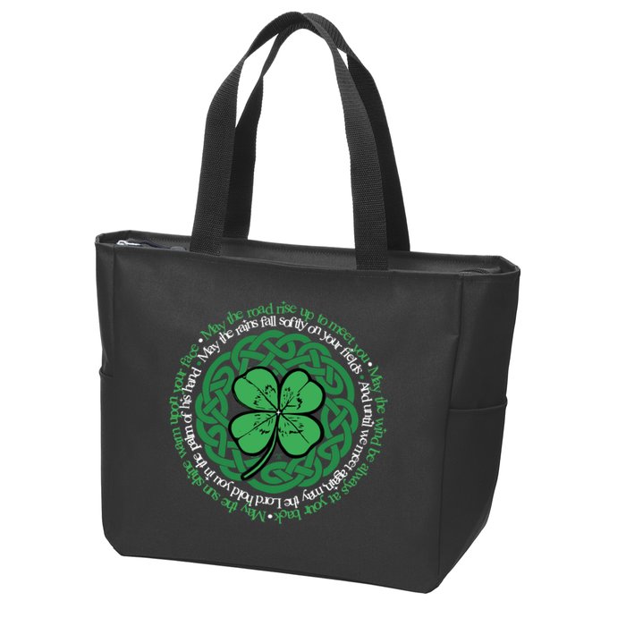Irish Blessing, Celtic Knot & 4-Leaf Clover Luck Version B Zip Tote Bag