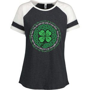 Irish Blessing, Celtic Knot & 4-Leaf Clover Luck Version B Enza Ladies Jersey Colorblock Tee