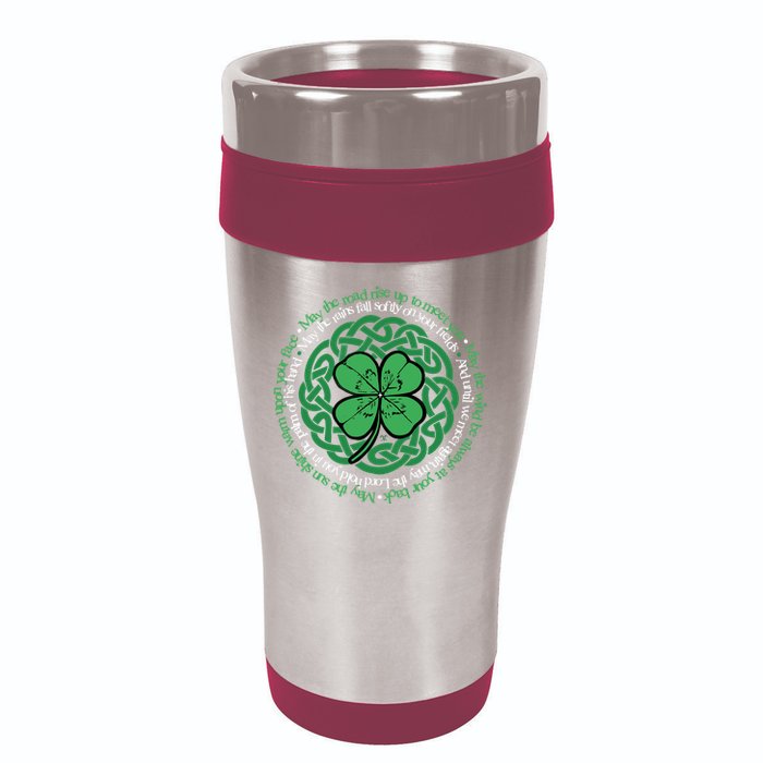 Irish Blessing, Celtic Knot & 4-Leaf Clover Luck Version B 16oz Travel Tumbler