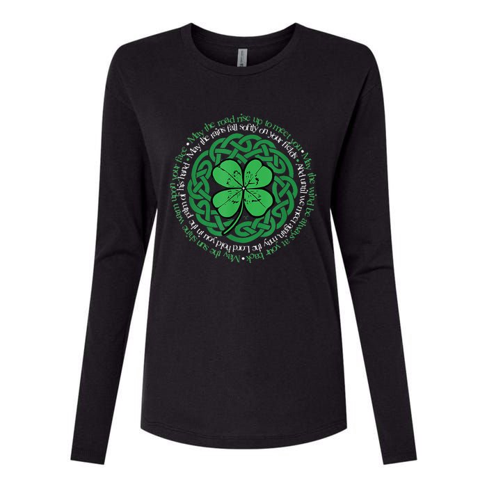 Irish Blessing, Celtic Knot & 4 Leaf Clover Luck Version Womens Cotton Relaxed Long Sleeve T-Shirt