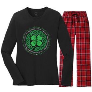 Irish Blessing, Celtic Knot & 4 Leaf Clover Luck Version Women's Long Sleeve Flannel Pajama Set 