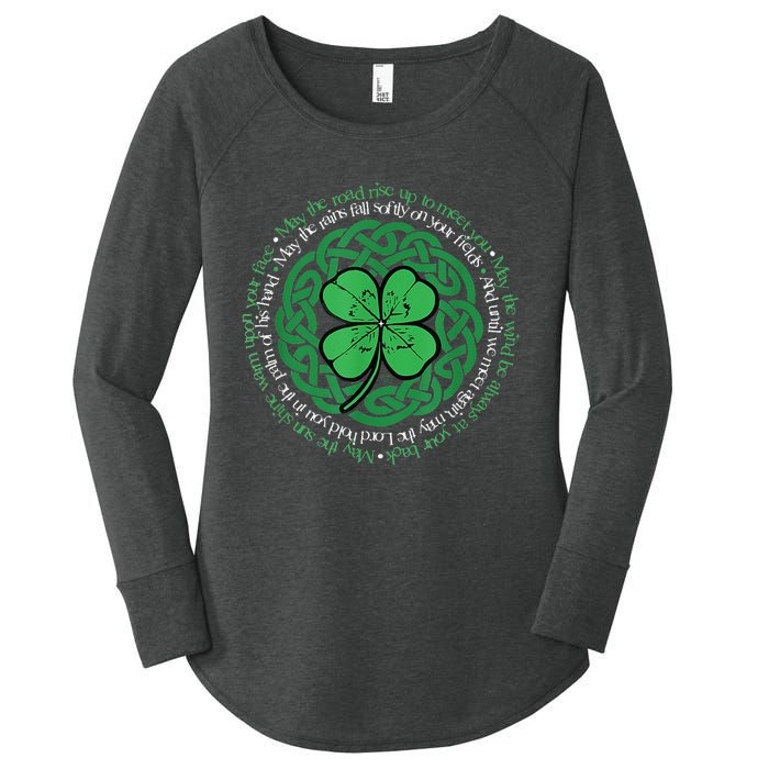 Irish Blessing, Celtic Knot & 4 Leaf Clover Luck Version Women's Perfect Tri Tunic Long Sleeve Shirt