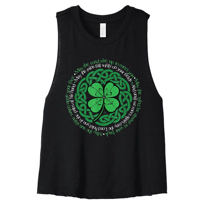 Irish Blessing, Celtic Knot & 4 Leaf Clover Luck Version Women's Racerback Cropped Tank