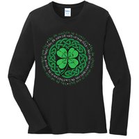 Irish Blessing, Celtic Knot & 4 Leaf Clover Luck Version Ladies Long Sleeve Shirt