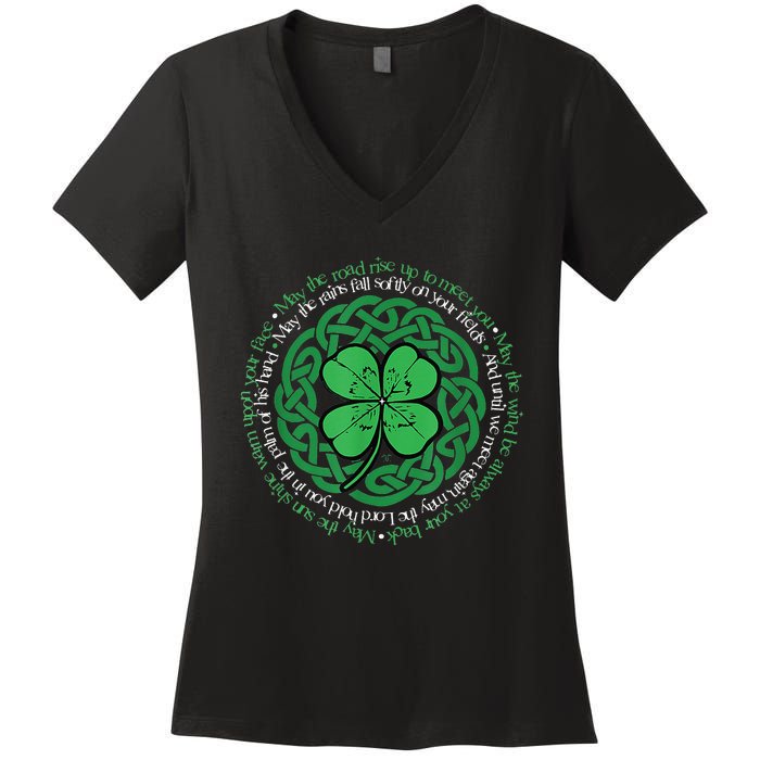 Irish Blessing, Celtic Knot & 4 Leaf Clover Luck Version Women's V-Neck T-Shirt