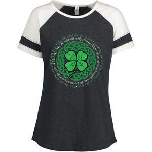 Irish Blessing, Celtic Knot & 4 Leaf Clover Luck Version Enza Ladies Jersey Colorblock Tee