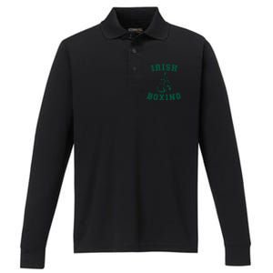 Irish Boxing Cool Gift Distressed Green Graphics Performance Long Sleeve Polo