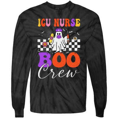 Icu Boo Crew Costume Funny Nurse Ghost Halloween Tie-Dye Long Sleeve Shirt