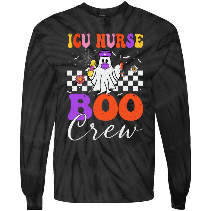 Icu Boo Crew Costume Funny Nurse Ghost Halloween Tie-Dye Long Sleeve Shirt