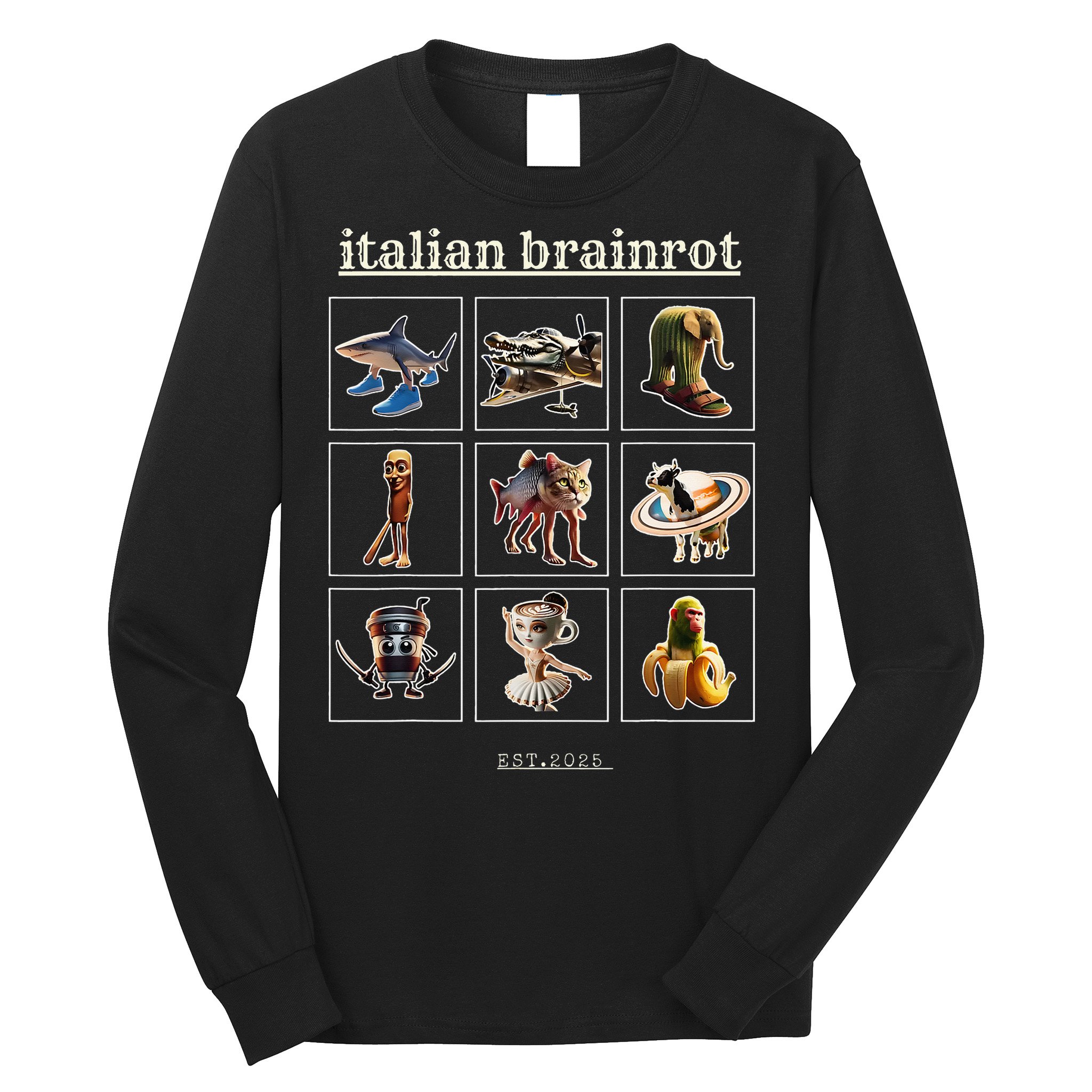 Italian Brainrot Characaters Meme Gen Z Funny Humor Long Sleeve Shirt