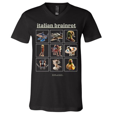 Italian Brainrot Characaters Meme Gen Z Funny Humor V-Neck T-Shirt