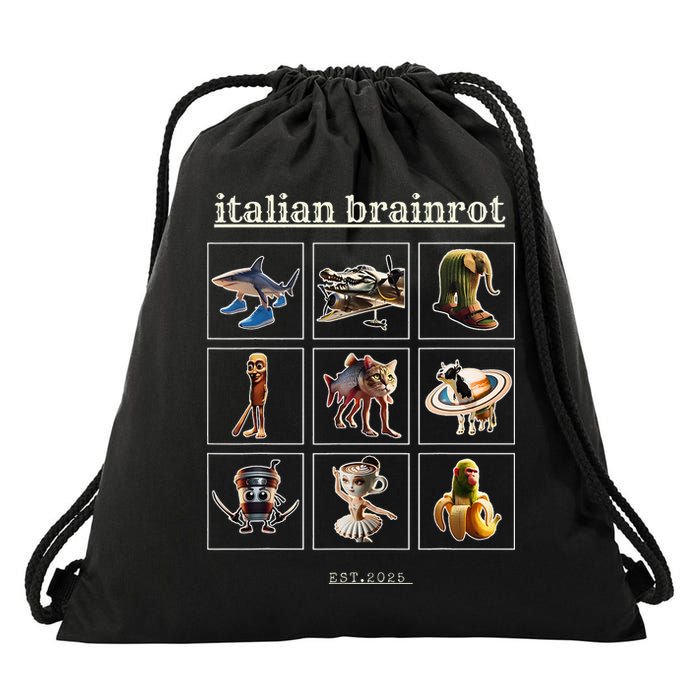 Italian Brainrot Characaters Meme Gen Z Funny Humor Drawstring Bag