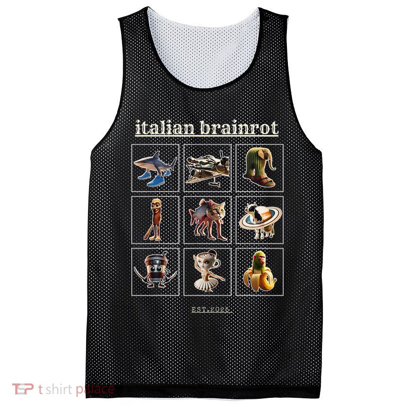 Italian Brainrot Characaters Meme Gen Z Funny Humor Mesh Reversible Basketball Jersey Tank
