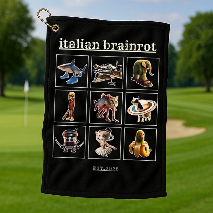 Italian Brainrot Characaters Meme Gen Z Funny Humor Golf Towel