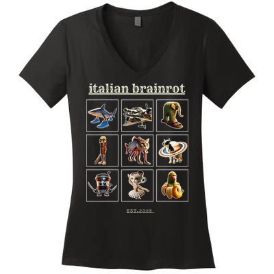 Italian Brainrot Characaters Meme Gen Z Funny Humor Women's V-Neck T-Shirt