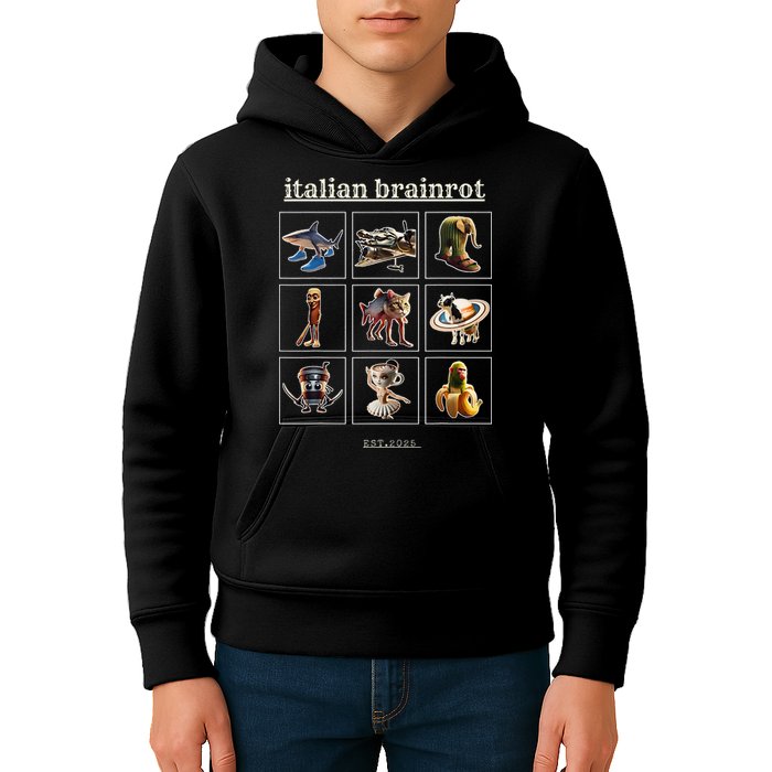 Italian Brainrot Characaters Meme Gen Z Funny Humor Kids Hoodie