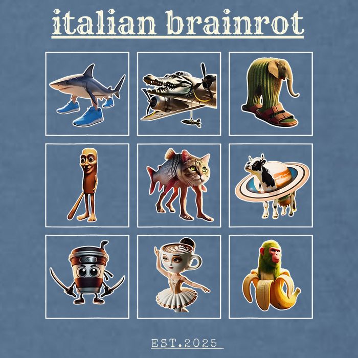 Italian Brainrot Characaters Meme Gen Z Funny Humor Garment-Dyed Sweatshirt