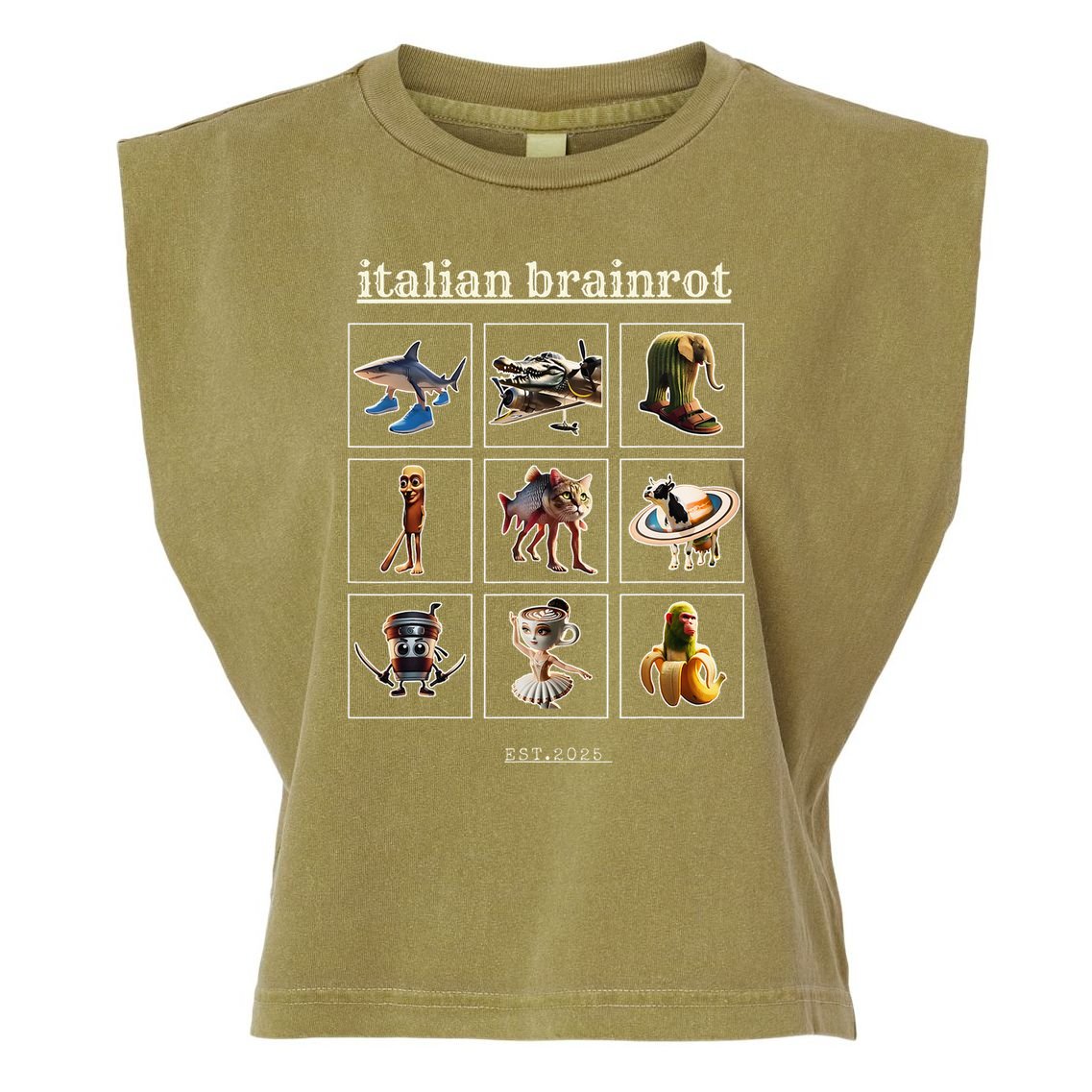 Italian Brainrot Characaters Meme Gen Z Funny Humor Garment-Dyed Women's Muscle Tee
