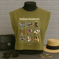 Italian Brainrot Characaters Meme Gen Z Funny Humor Garment-Dyed Women's Muscle Tee