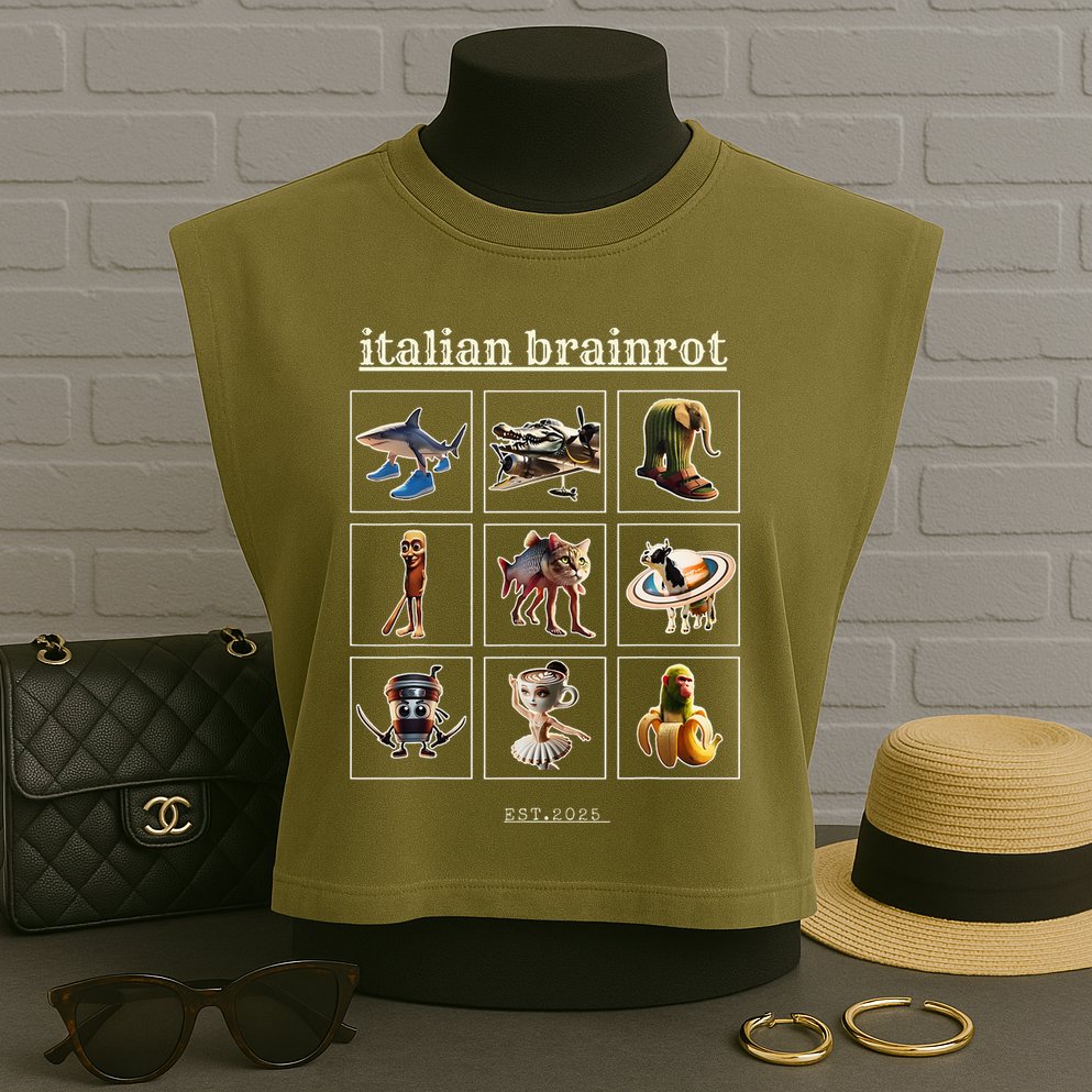 Italian Brainrot Characaters Meme Gen Z Funny Humor Garment-Dyed Women's Muscle Tee