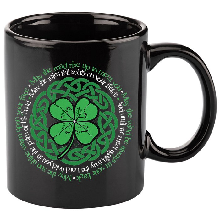 Irish Blessing Celtic Knot & 4 Leaf Clover Luck Version 11oz C Handle Ceramic Mug