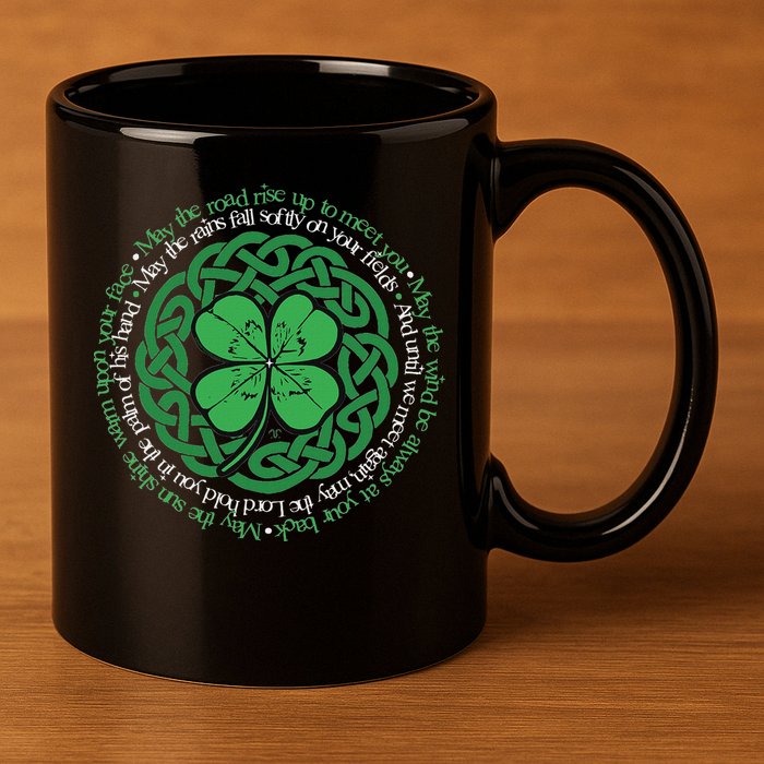 Irish Blessing Celtic Knot & 4 Leaf Clover Luck Version 11oz C Handle Ceramic Mug