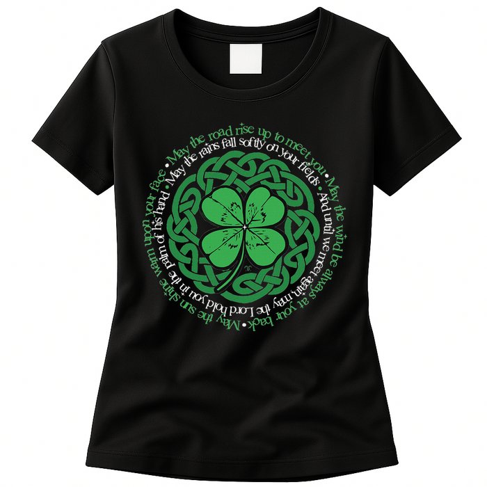 Irish Blessing Celtic Knot & 4 Leaf Clover Luck Version Womens T-Shirt